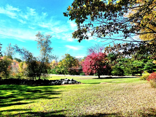 a view of a lake with a big yard