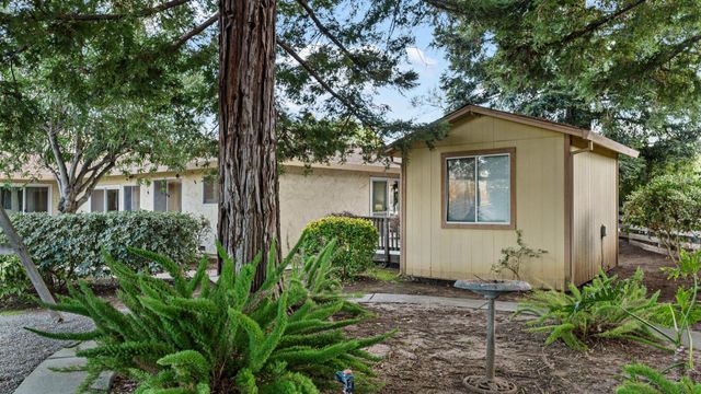 a front view of a house with garden