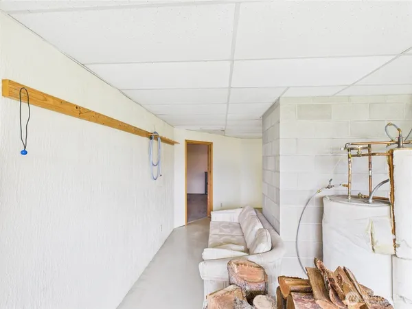 a storage room with cabinets