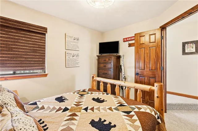 a bedroom with a bed and flat screen tv