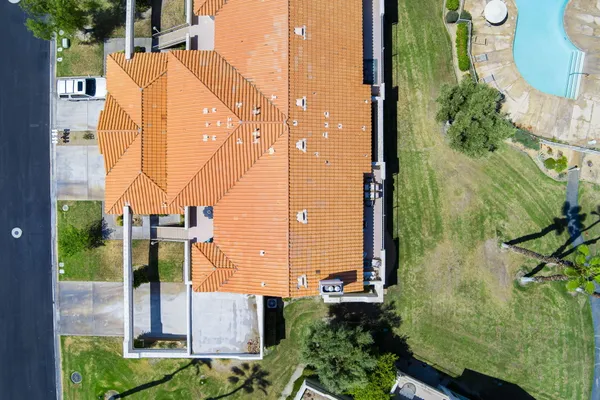 a view of a terrace with sitting area