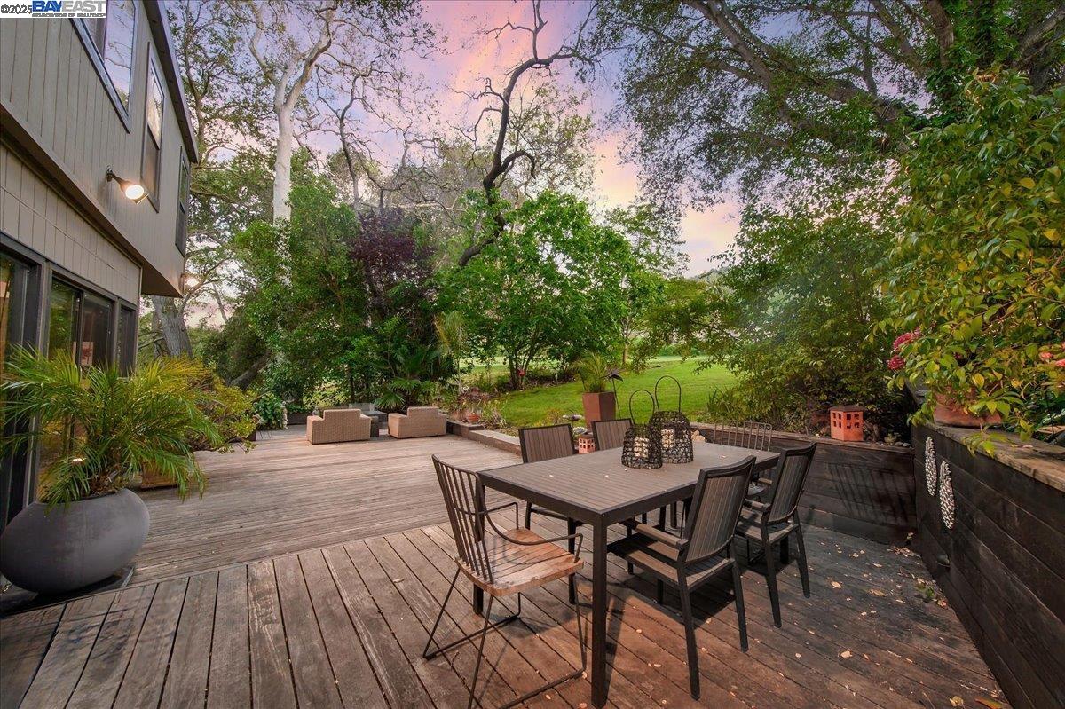 391 Oak Lane Pleasanton, CA 94566 - Photo 53 of 60 a view of a backyard with table and chairs and potted plants