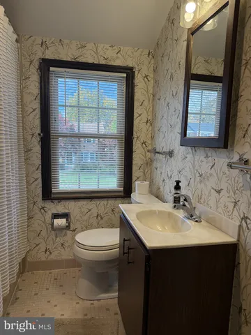 a bathroom with a sink toilet and mirror