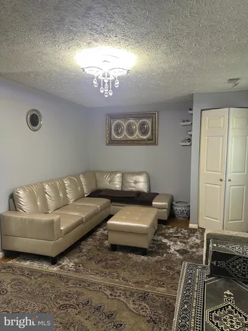 a living room with furniture and a rug