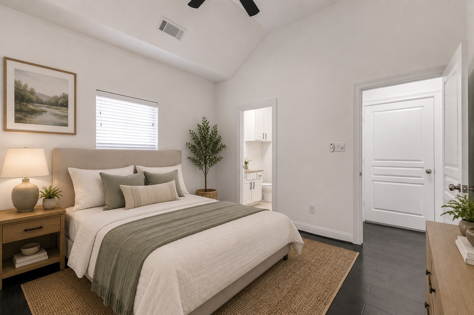 19 Versante Court Houston, TX 77070 - Photo 20 of 40 This beautifully appointed secondary bedroom features soaring ceilings, soft designer-inspired finishes, and a calm, welcoming atmosphere perfect for guests or family. Virtually Staged