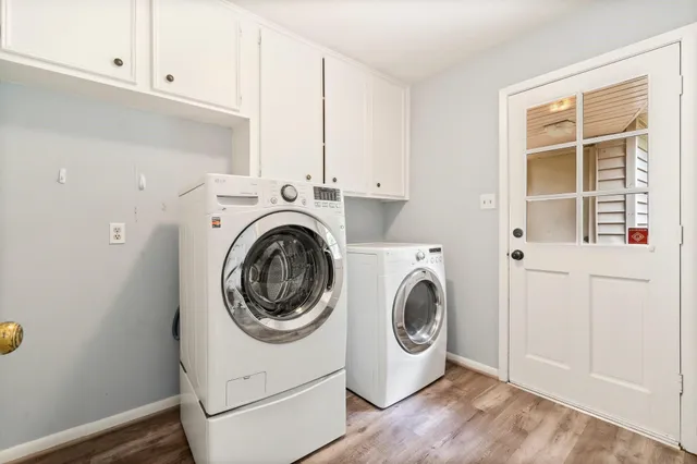 a utility room with dryer and washer