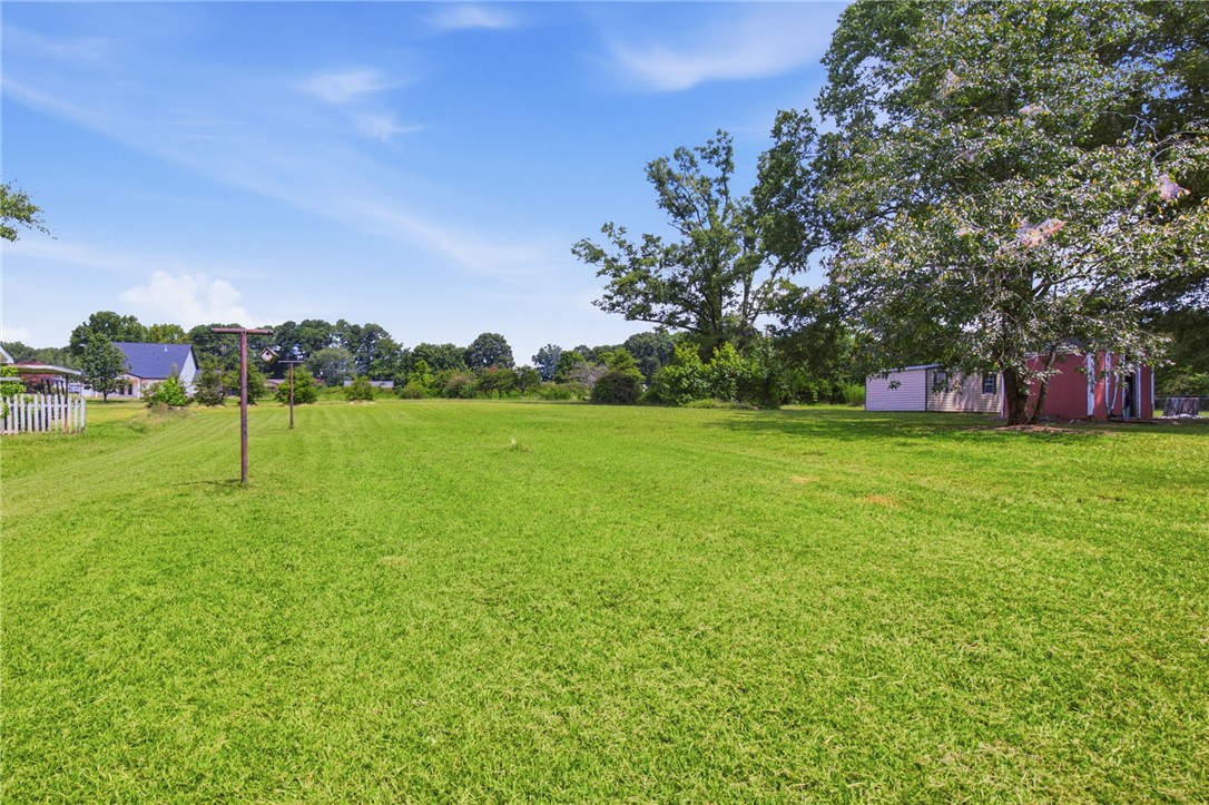 26 Oak Dr Extension Honea Path, SC 29654 - Photo 27 of 31 Mature trees frame a vast grassy lawn with outbuildings under clear blue skies.