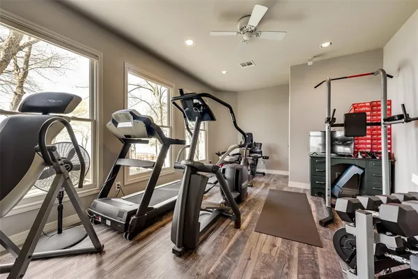 a view of a room with gym equipment