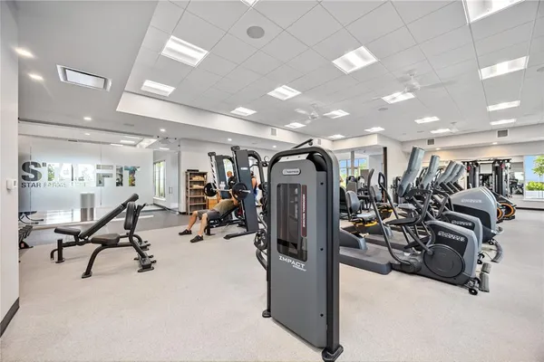a view of a room with gym equipment