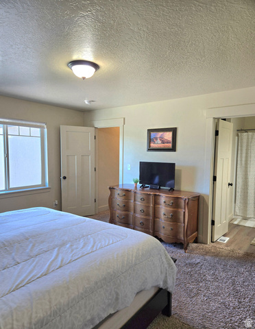 601 West 150 North, Unit 25 Springville, UT 84663 - Photo 16 of 29 Bedroom featuring a single window, a flush-mount ceiling light, and a textured ceiling