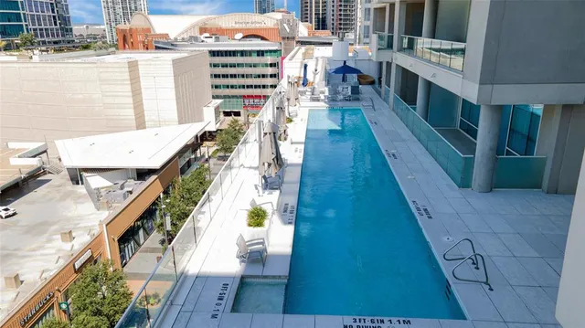 a city view with tall buildings