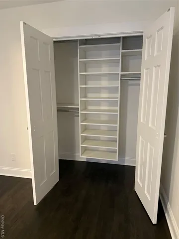 a view of walk in closet with empty racks