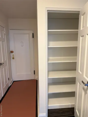 a view of walk in closet with empty racks