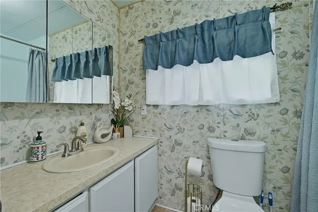 a bathroom with a sink a toilet and mirror