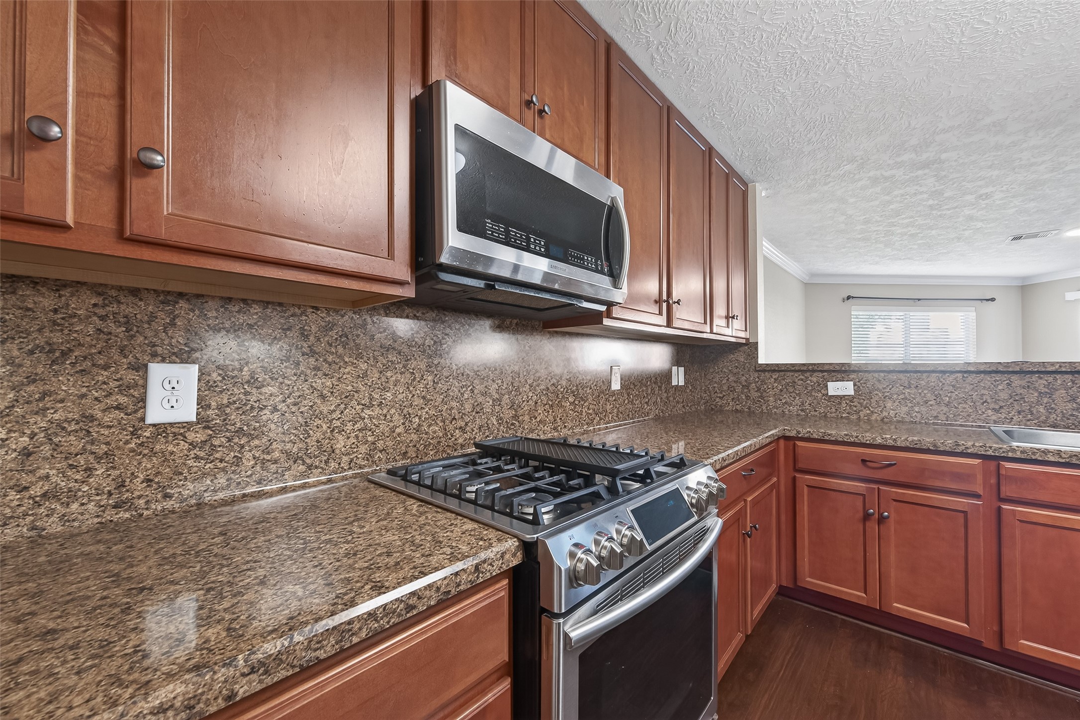 18110 Rexine Lane Cypress, TX 77433 - Photo 21 of 50 a kitchen with granite countertop cabinets stainless steel appliances and wooden floor