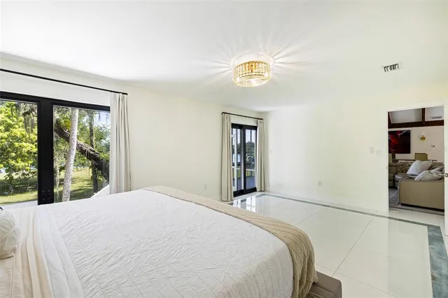 a bedroom with a bed next to a window with outer view