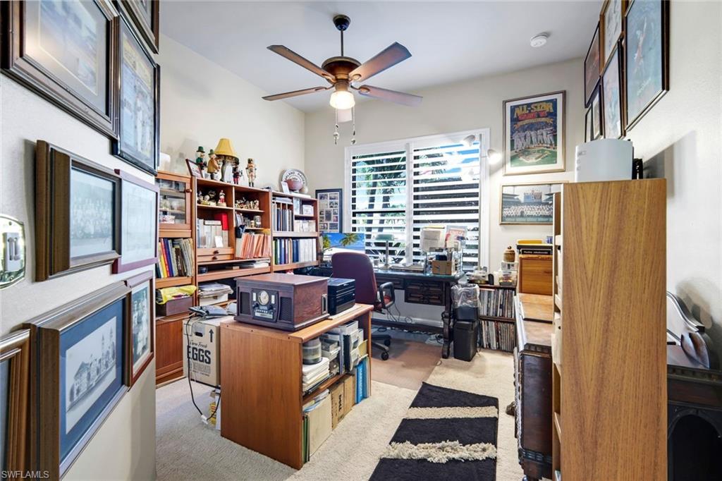 11050 Longwing Drive Fort Myers, FL 33912 - Photo 22 of 43 Home office featuring ceiling fan and light carpet