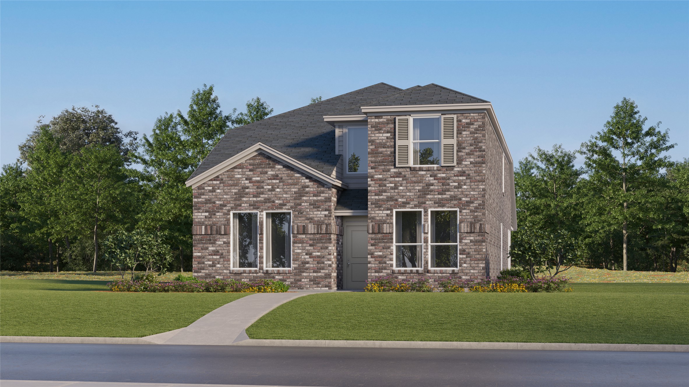 a front view of a house with a garden