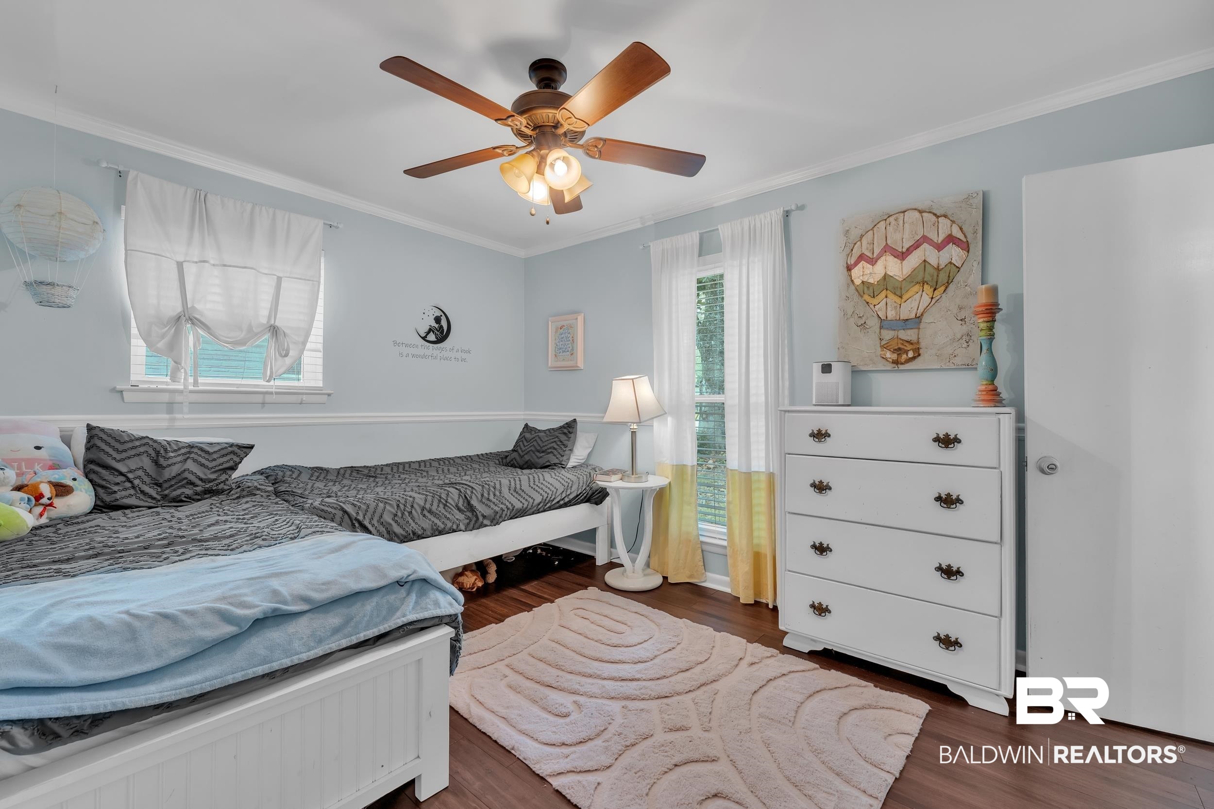 224 Cache Circle Mobile, AL 36611 - Photo 24 of 42 Bedroom with wood finished floors, ornamental molding, and a ceiling fan