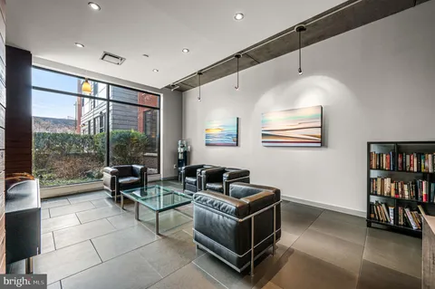 a living room with a large window