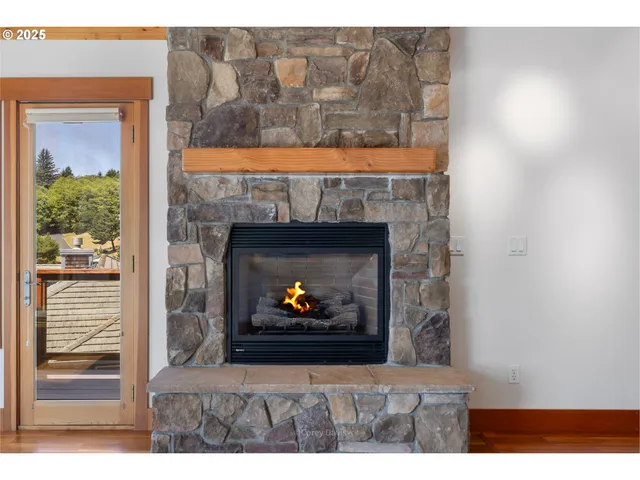 a living room with a fireplace