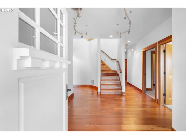 a view interior of a house with wooden floor and stairs