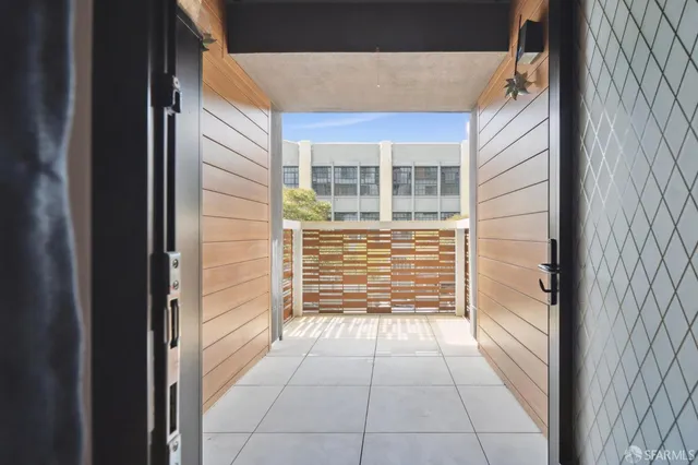 a view of a building from a balcony