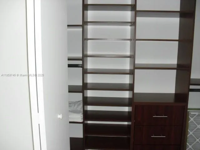 a view of walk in closet with empty racks