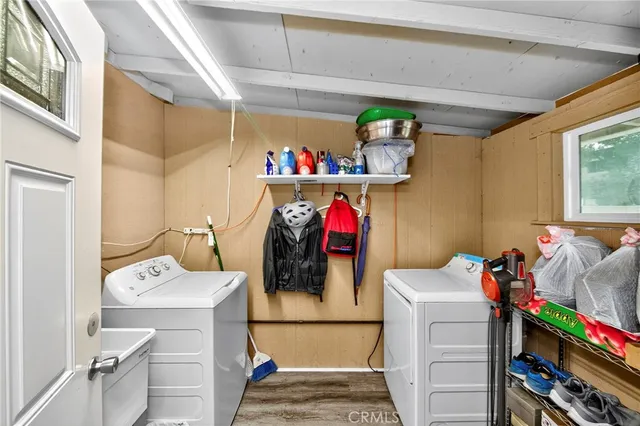 a storage room with washer and dryer