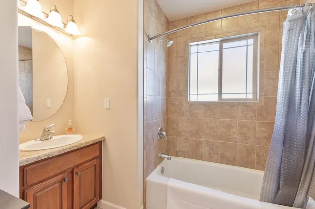 a workspace with furniture and a window