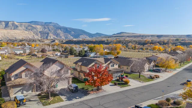 an aerial view of lake and residential houses