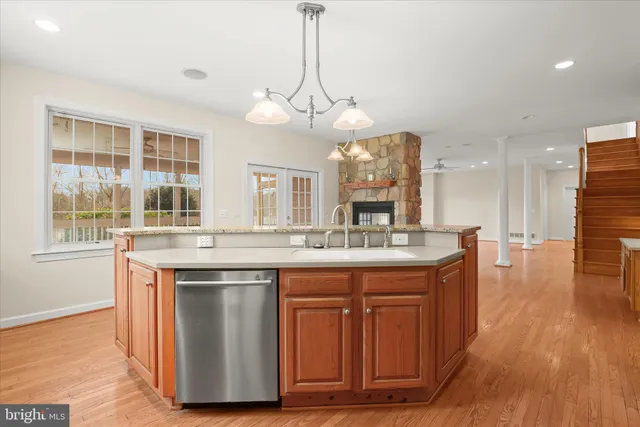 a view of a balcony with wooden floor