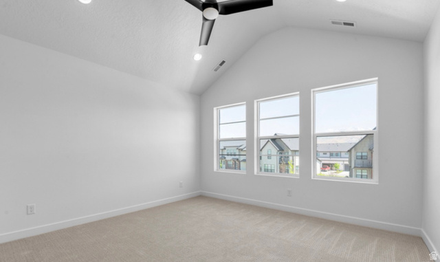 2415 North Ribe Lane Lehi, UT 84048 - Photo 9 of 17 Empty room featuring light colored carpet, recessed lighting, and a ceiling fan