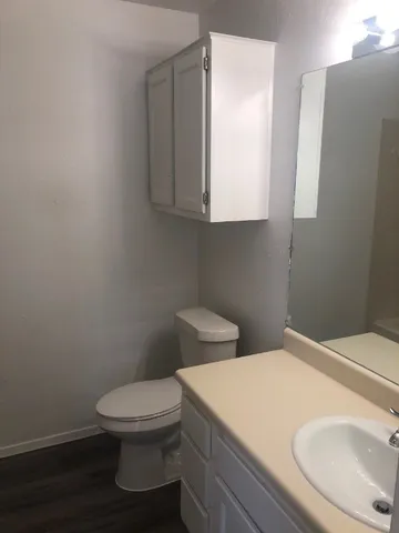 a white toilet sitting next to a bathroom sink