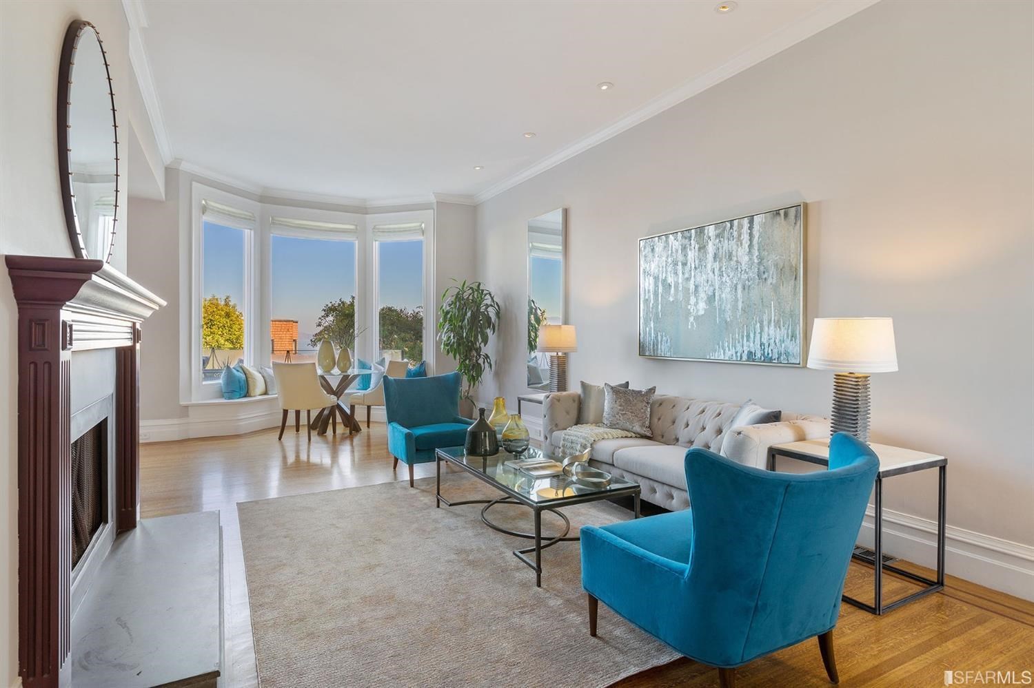 2526 Union Street San Francisco, CA 94123 - Photo 10 of 78 a living room with furniture a lamp a fireplace and a window
