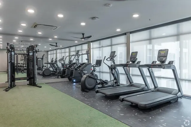 a view of a room with gym equipment