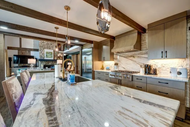 a kitchen with lots of counter top space