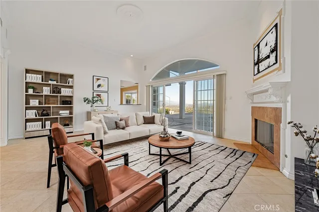 a living room with furniture or couch and a fireplace