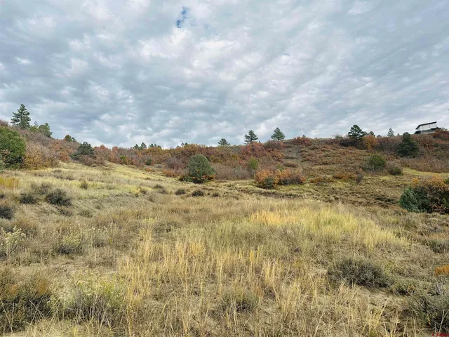 a view of a large building with mountains in the background