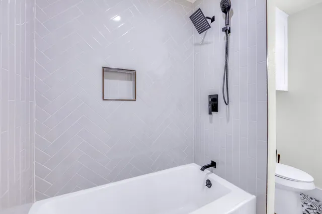 a bathroom with a bathtub