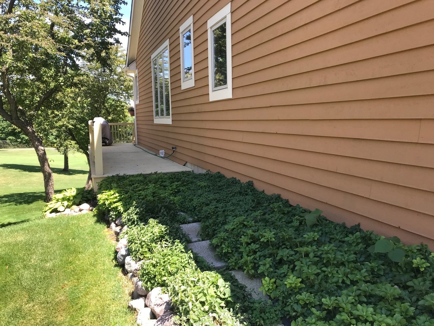 6 Olympic Court Lake In The Hills, IL 60156 - Photo 21 of 32 a view of backyard with potted plants and large tree