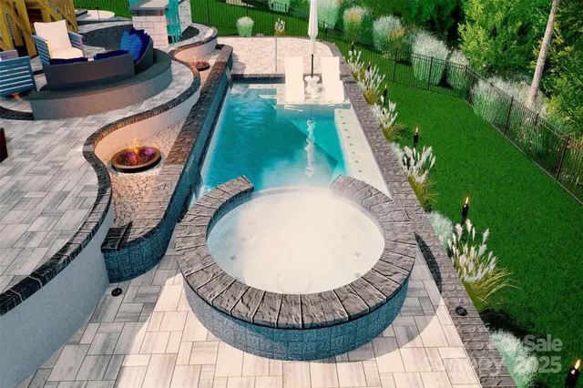 an aerial view of a house having garden