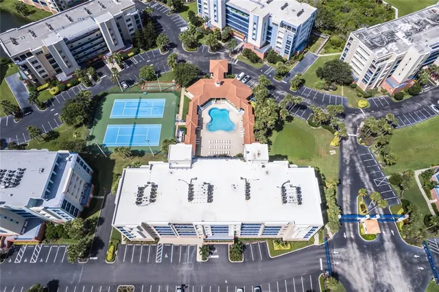 a aerial view with streets and trees
