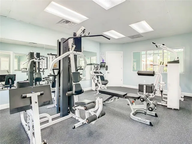 a view of a room with gym equipment