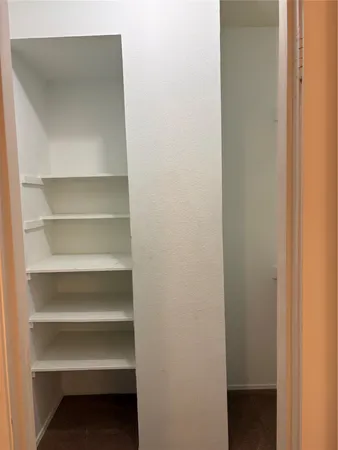 a view of walk in closet with empty racks