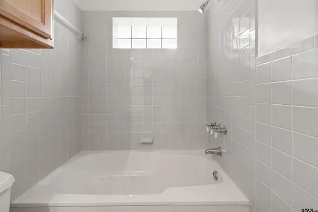 a bathroom with a bathtub