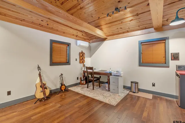 a room with chair and tables