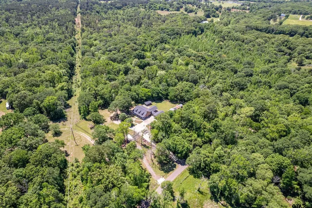 a view of a house with a lush green forest