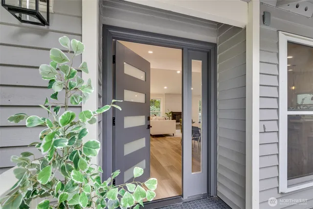 a potted plant in front of a glass door