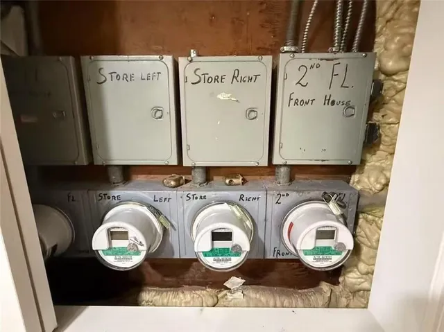 a close view of meter board on wall